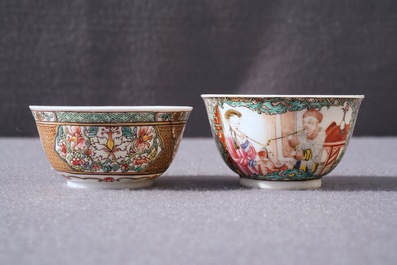 Two fine Chinese famille rose cups and saucers, Yongzheng/Qianlong